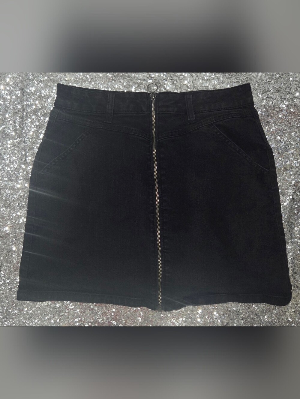 SO Black Mini Skirt with Front Ring Zipper